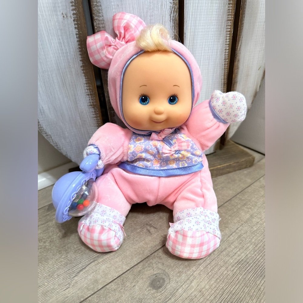 Vintage Y2K Fisher-Price First Baby Doll with Rattle Soft Plush & Vinyl Face - Picture 2 of 16